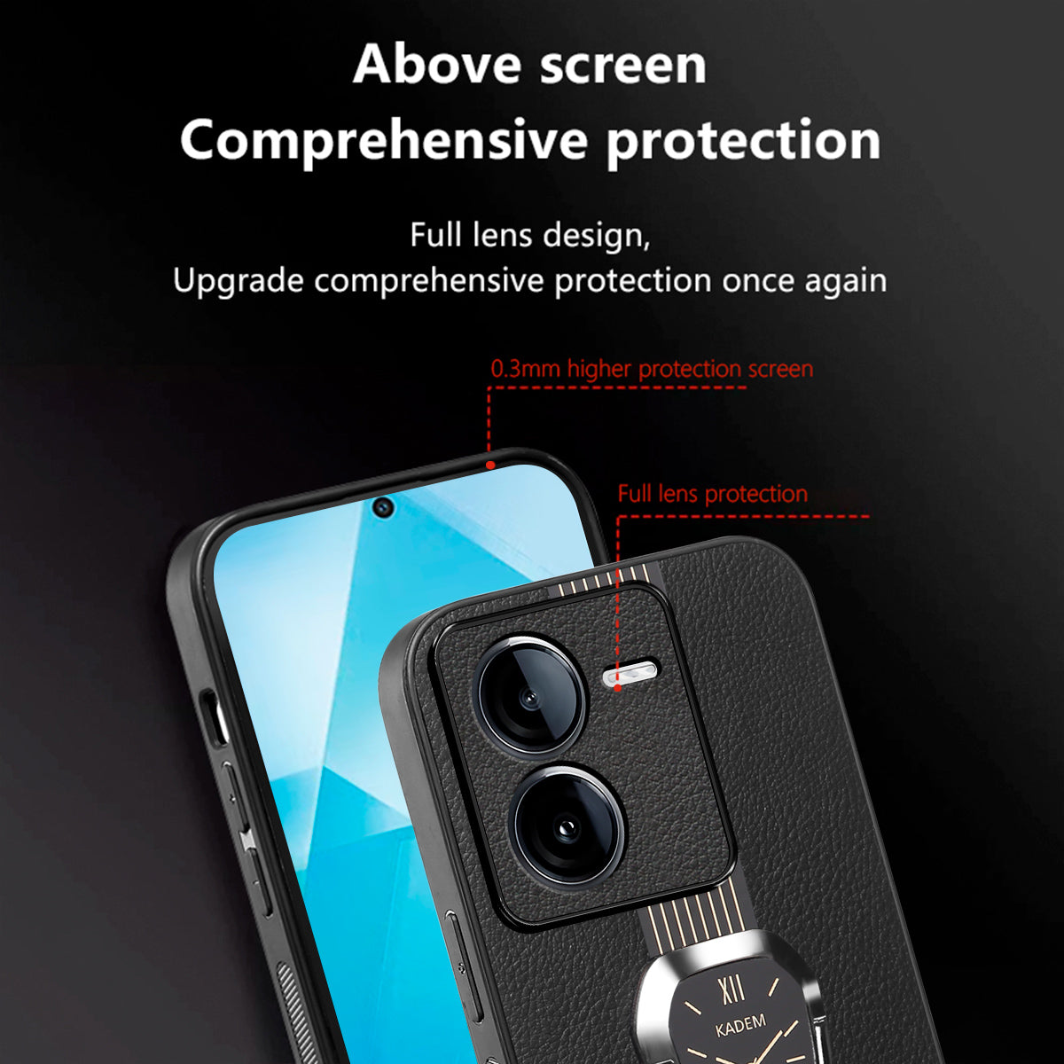 KADEM For vivo iQOO Z9 5G Kickstand Case Leather Coated TPU+Acrylic Hybrid Phone Cover KADEM For vivo iQOO Z9 5G Kickstand Case Leather Coated TPU+Acrylic Hybrid Phone Cover